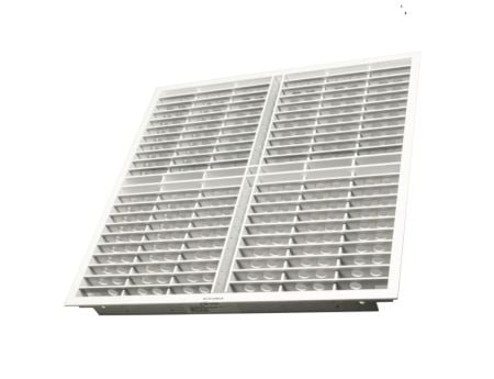 68% open area delivers 2,594 CFM at 0.10" H2O  Splits between two directions.