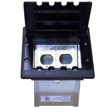 Holes in the included black lid allow cables to pass while the box is securely closed.