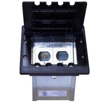 Holes in the included black lid allow cables to pass while the box is securely closed