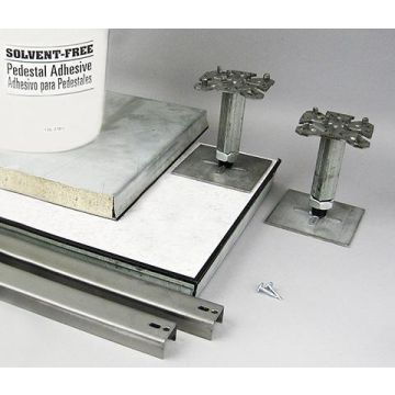 Includes 24" x 24" panels, adjustable pedestals, steel stringers, fasteners and specialty adhesive
