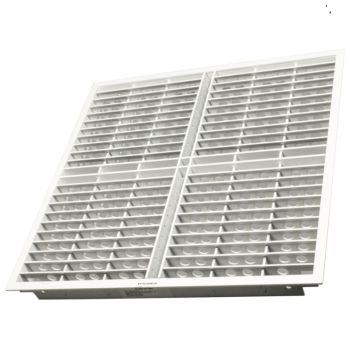 68% open area delivers 2,594 CFM at 0.10" H2O  Splits between two directions.